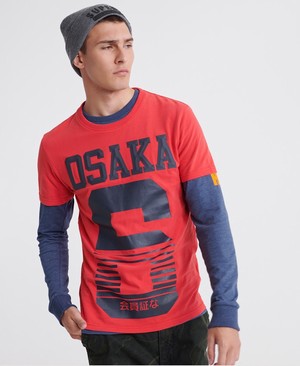 Superdry Osaka Beveled Férfi Pólók Piros | OIFAE3709